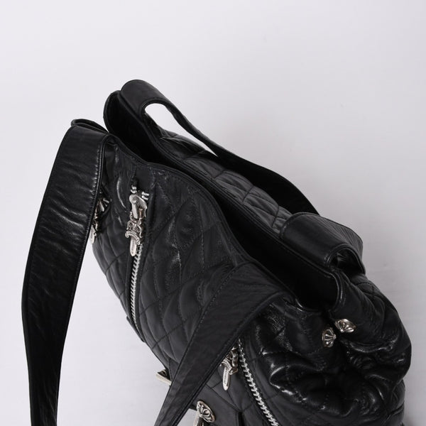 Very Good Condition CHROME HEARTS JJ DEAN LRG JJ Dean Large Tote Bag Quilted Leather Silver 925 Used 4a000478