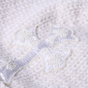 New and unused CHROME HEARTS Cashmere Beads Cross Patch Beanie Knit Cap ONE SIZE 22cm White Used 4a000685