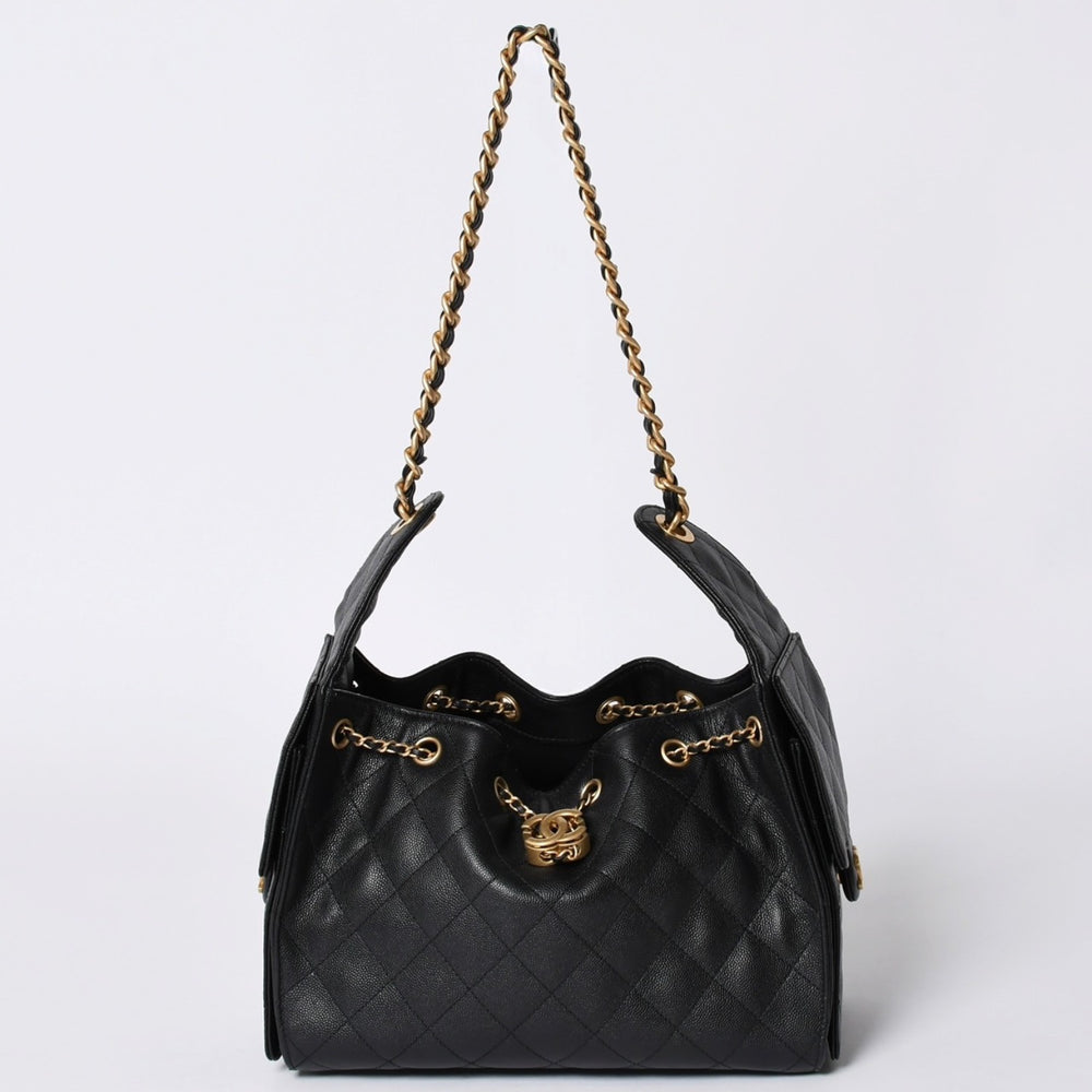 Like new CHANEL Chanel 25 Small Handbag AS5293 Random Number Coco Mark Caviar Skin Black Used 4a001335