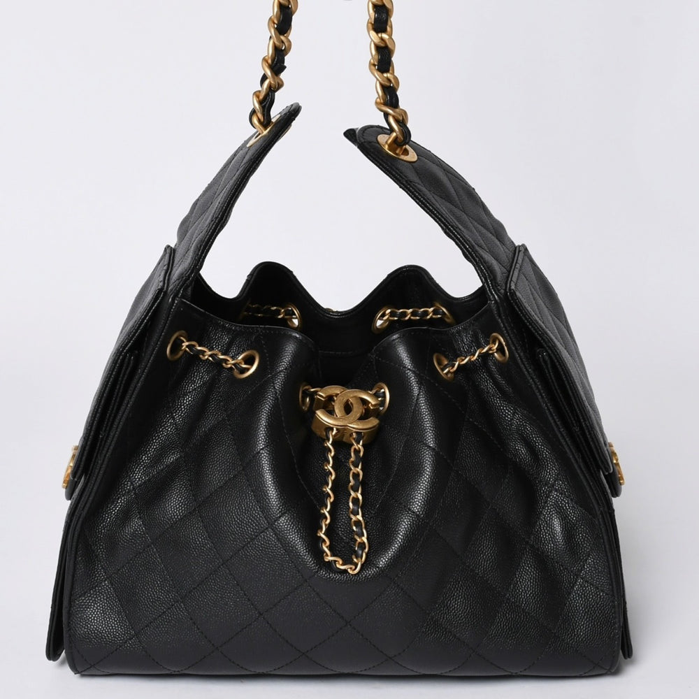 Like new CHANEL Chanel 25 Small Handbag AS5293 Random Number Coco Mark Caviar Skin Black Used 4a001335