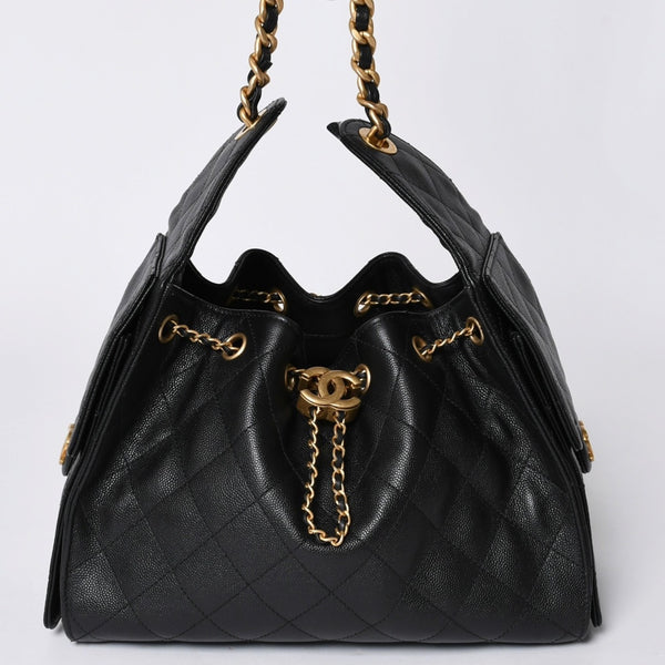 Like new CHANEL Chanel 25 Small Handbag AS5293 Random Number Coco Mark Caviar Skin Black Used 4a001335