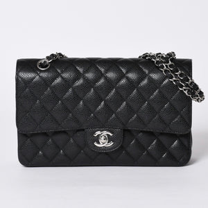 極美品 CHANEL シャネル マトラッセ25 Wフラップ Wチェーンショルダーバッグ 14番台 キャビアスキン シルバー金具 中古 4a001340