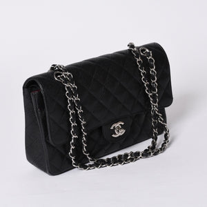 極美品 CHANEL シャネル マトラッセ25 Wフラップ Wチェーンショルダーバッグ 14番台 キャビアスキン シルバー金具 中古 4a001340