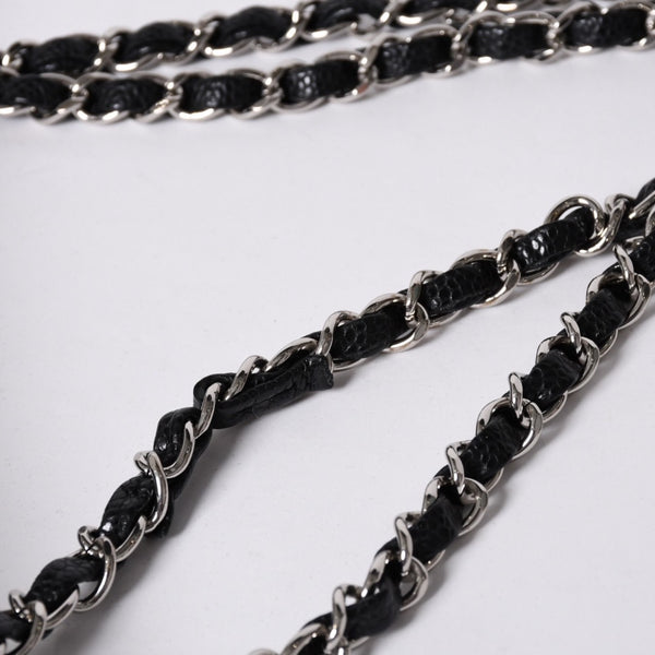 極美品 CHANEL シャネル マトラッセ25 Wフラップ Wチェーンショルダーバッグ 14番台 キャビアスキン シルバー金具 中古 4a001340