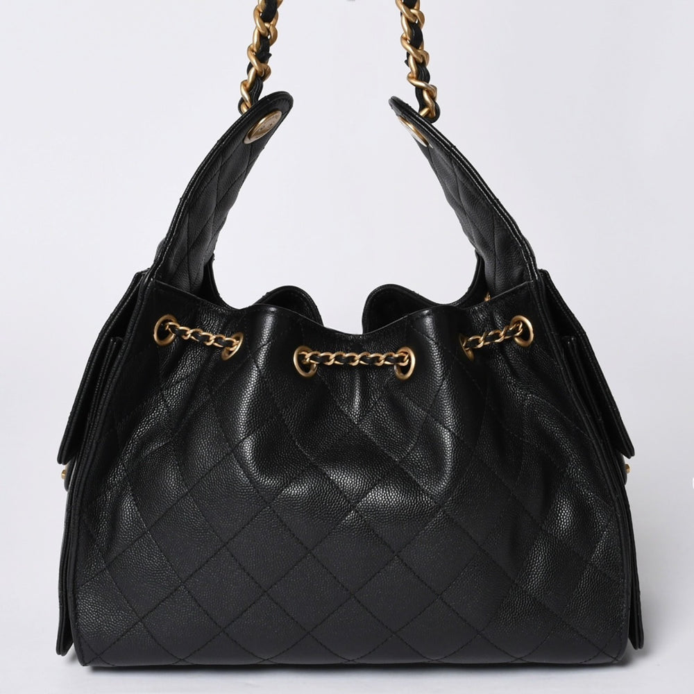 Like new CHANEL Chanel 25 Small Handbag AS5293 Random Number Coco Mark Caviar Skin Black Used 4a001335