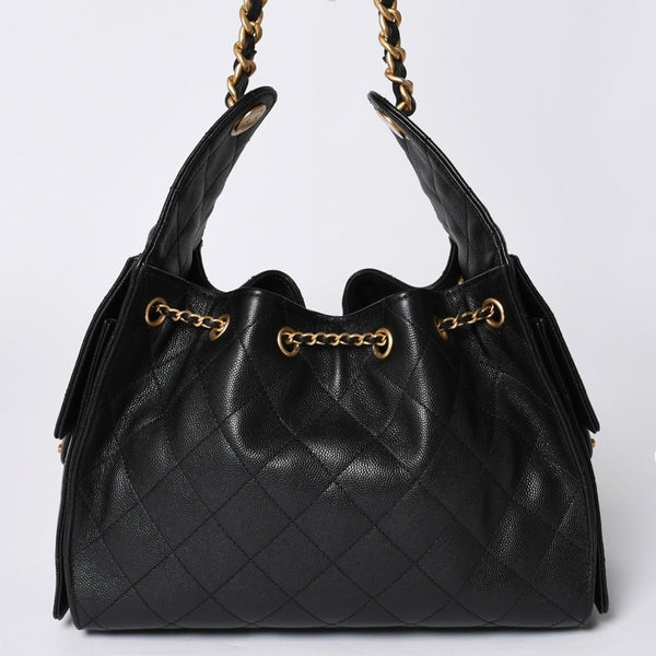 Like new CHANEL Chanel 25 Small Handbag AS5293 Random Number Coco Mark Caviar Skin Black Used 4a001335