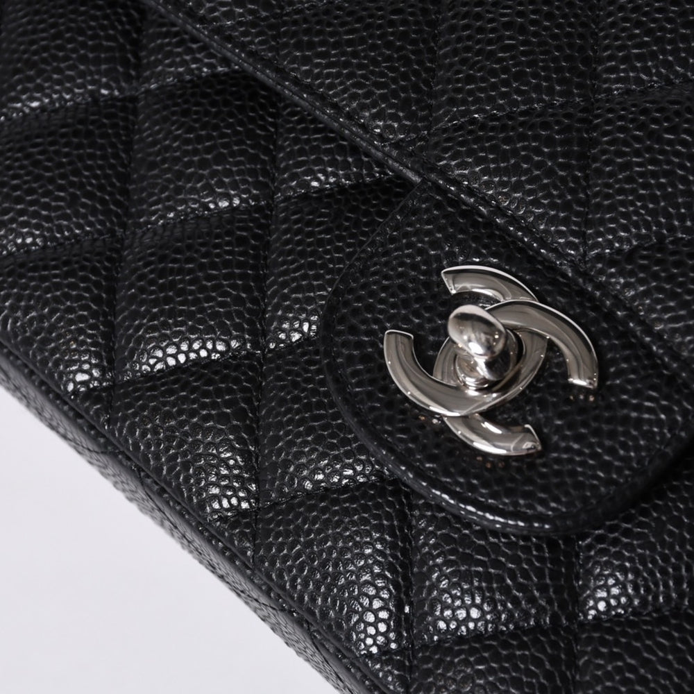Very Good Condition CHANEL Matelasse 25 W Flap W Chain Shoulder Bag No. 14 Caviar Skin Silver Hardware Used 4a001340