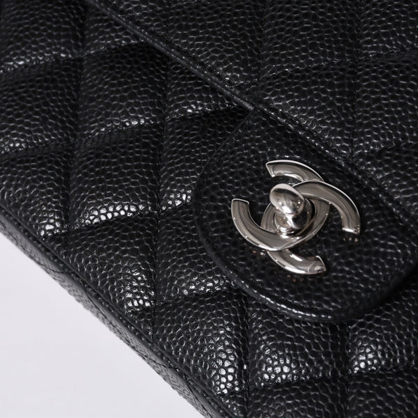 極美品 CHANEL シャネル マトラッセ25 Wフラップ Wチェーンショルダーバッグ 14番台 キャビアスキン シルバー金具 中古 4a001340