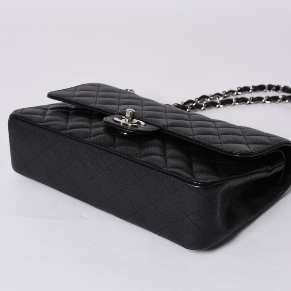 極美品 CHANEL シャネル マトラッセ25 Wフラップ Wチェーンショルダーバッグ 14番台 キャビアスキン シルバー金具 中古 4a001340