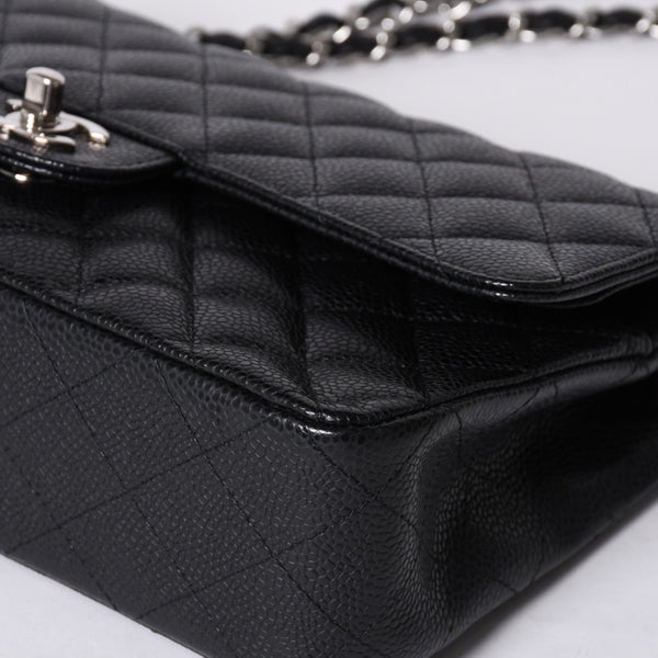 極美品 CHANEL シャネル マトラッセ25 Wフラップ Wチェーンショルダーバッグ 14番台 キャビアスキン シルバー金具 中古 4a001340