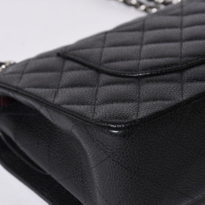 極美品 CHANEL シャネル マトラッセ25 Wフラップ Wチェーンショルダーバッグ 14番台 キャビアスキン シルバー金具 中古 4a001340