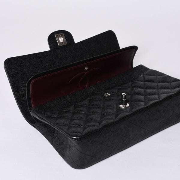 極美品 CHANEL シャネル マトラッセ25 Wフラップ Wチェーンショルダーバッグ 14番台 キャビアスキン シルバー金具 中古 4a001340