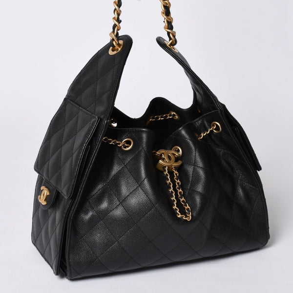 Like new CHANEL Chanel 25 Small Handbag AS5293 Random Number Coco Mark Caviar Skin Black Used 4a001335