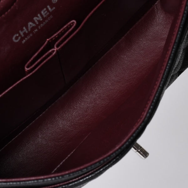 極美品 CHANEL シャネル マトラッセ25 Wフラップ Wチェーンショルダーバッグ 14番台 キャビアスキン シルバー金具 中古 4a001340