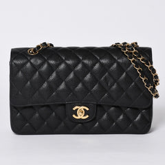 Very Good Condition CHANEL Matelasse 25 W Flap W Chain Shoulder Bag No. 10 Caviar Skin Gold Hardware Used 4a001339