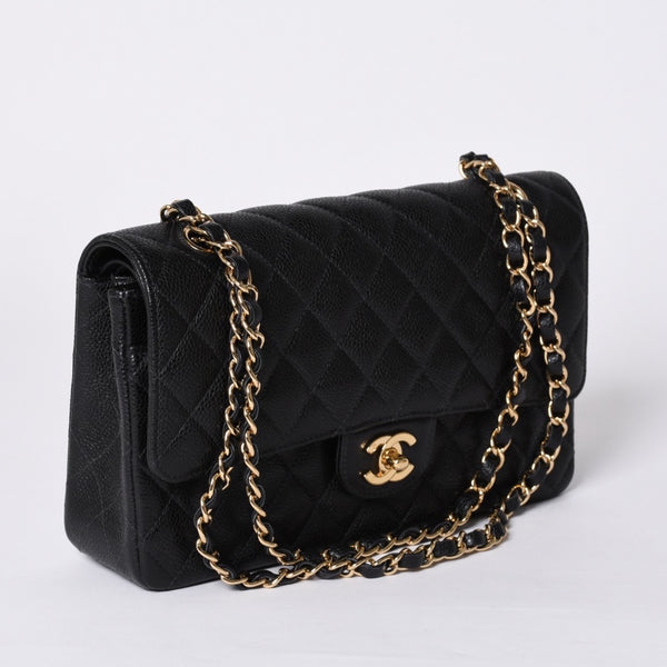 Very Good Condition CHANEL Matelasse 25 W Flap W Chain Shoulder Bag No. 10 Caviar Skin Gold Hardware Used 4a001339