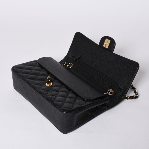 Very Good Condition CHANEL Matelasse 25 W Flap W Chain Shoulder Bag No. 10 Caviar Skin Gold Hardware Used 4a001339