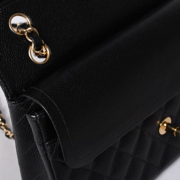 Very Good Condition CHANEL Matelasse 25 W Flap W Chain Shoulder Bag No. 10 Caviar Skin Gold Hardware Used 4a001339