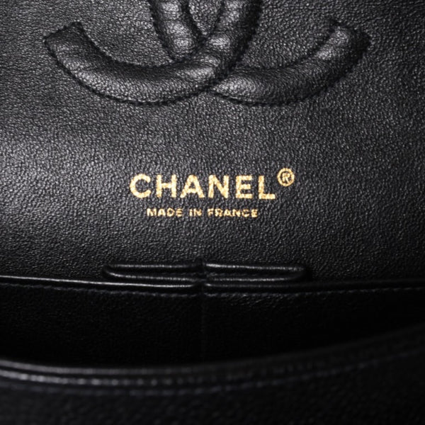 Very Good Condition CHANEL Matelasse 25 W Flap W Chain Shoulder Bag No. 10 Caviar Skin Gold Hardware Used 4a001339