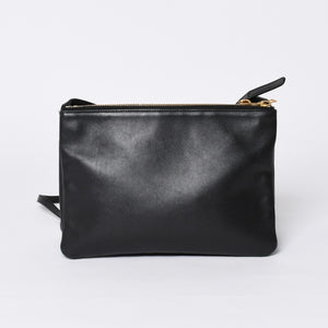 CELINE セリーヌ トリオ ラージ ショルダーバッグ ラムスキン レザー ブラック ゴールド金具 171453 美品 中古 4a000859