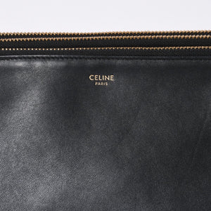 CELINE セリーヌ トリオ ラージ ショルダーバッグ ラムスキン レザー ブラック ゴールド金具 171453 美品 中古 4a000859