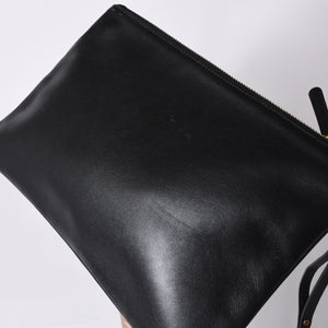 CELINE セリーヌ トリオ ラージ ショルダーバッグ ラムスキン レザー ブラック ゴールド金具 171453 美品 中古 4a000859