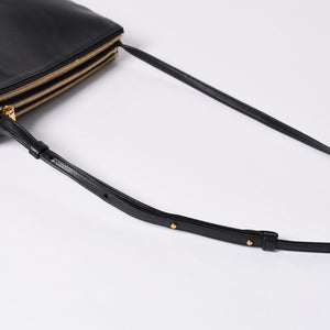 CELINE セリーヌ トリオ ラージ ショルダーバッグ ラムスキン レザー ブラック ゴールド金具 171453 美品 中古 4a000859