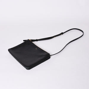 CELINE セリーヌ トリオ ラージ ショルダーバッグ ラムスキン レザー ブラック ゴールド金具 171453 美品 中古 4a000859