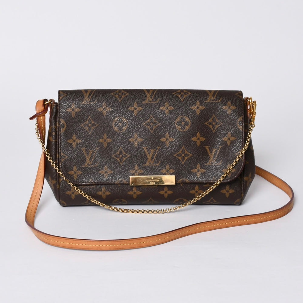Very Good Condition LOUIS VUITTON Monogram Favorite MM Shoulder Bag M40718 Brown Gold Hardware Used 4a001281