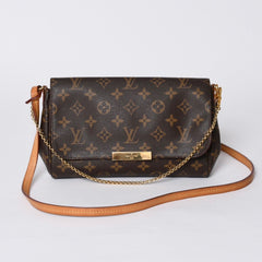 Very Good Condition LOUIS VUITTON Monogram Favorite MM Shoulder Bag M40718 Brown Gold Hardware Used 4a001281