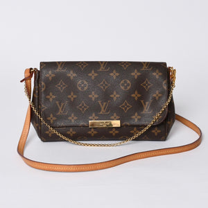 Very Good Condition LOUIS VUITTON Monogram Favorite MM Shoulder Bag M40718 Brown Gold Hardware Used 4a001281