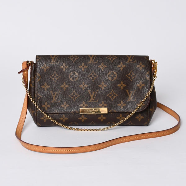 Very Good Condition LOUIS VUITTON Monogram Favorite MM Shoulder Bag M40718 Brown Gold Hardware Used 4a001281