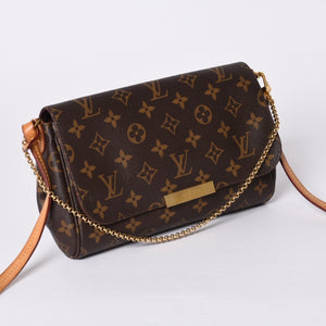 Very Good Condition LOUIS VUITTON Monogram Favorite MM Shoulder Bag M40718 Brown Gold Hardware Used 4a001281