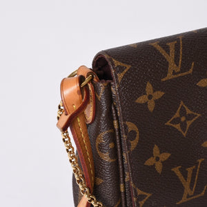 Very Good Condition LOUIS VUITTON Monogram Favorite MM Shoulder Bag M40718 Brown Gold Hardware Used 4a001281