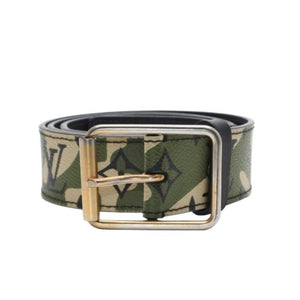 LOUIS VUITTON LV × TM Suntulle Belt Leather PVC Coated Canvas Monogram Moflage Men's Khaki Beige Black M9646 Good Condition Used 4a001479