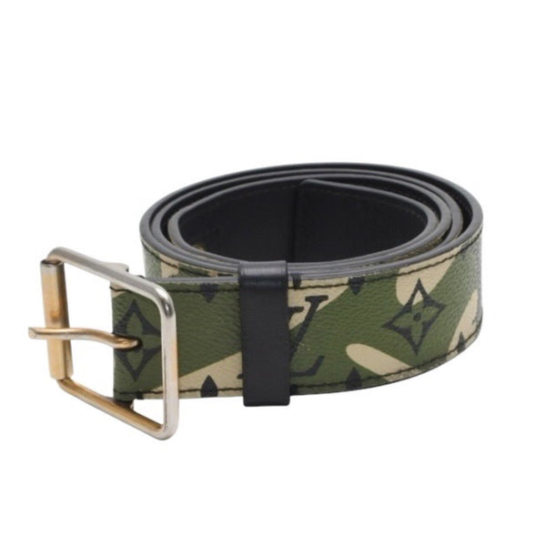 LOUIS VUITTON LV × TM Suntulle Belt Leather PVC Coated Canvas Monogram Moflage Men's Khaki Beige Black M9646 Good Condition Used 4a001479