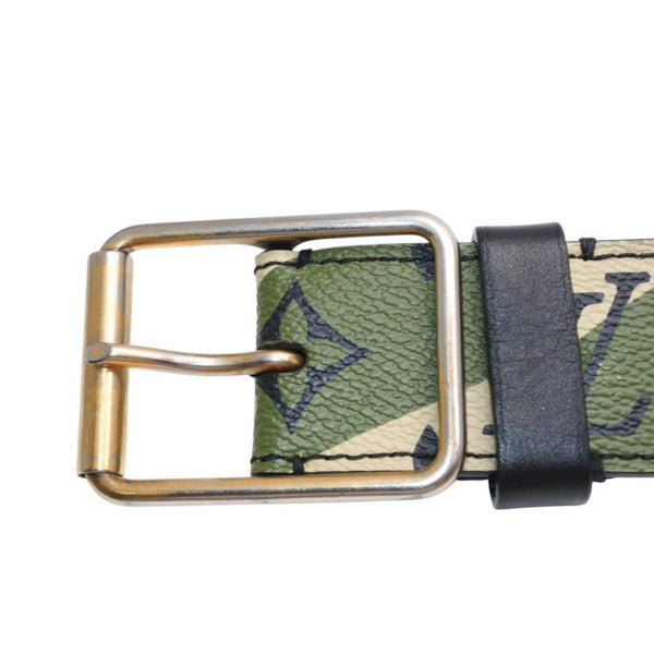 LOUIS VUITTON LV × TM Suntulle Belt Leather PVC Coated Canvas Monogram Moflage Men's Khaki Beige Black M9646 Good Condition Used 4a001479