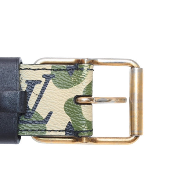 LOUIS VUITTON LV × TM Suntulle Belt Leather PVC Coated Canvas Monogram Moflage Men's Khaki Beige Black M9646 Good Condition Used 4a001479