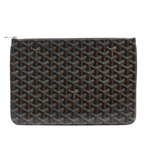 Very Good Condition GOYARD Clutch Bag Handbag Sena MM Black Black/PVC/Leather Top Zipper Coated Canvas Body Good Condition
