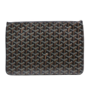 Very Good Condition GOYARD Clutch Bag Handbag Sena MM Black Black/PVC/Leather Top Zipper Coated Canvas Body Good Condition