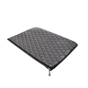 Very Good Condition GOYARD Clutch Bag Handbag Sena MM Black Black/PVC/Leather Top Zipper Coated Canvas Body Good Condition