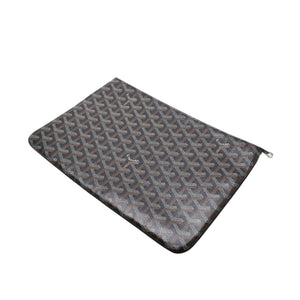 Very Good Condition GOYARD Clutch Bag Handbag Sena MM Black Black/PVC/Leather Top Zipper Coated Canvas Body Good Condition