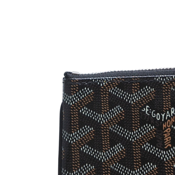Very Good Condition GOYARD Clutch Bag Handbag Sena MM Black Black/PVC/Leather Top Zipper Coated Canvas Body Good Condition