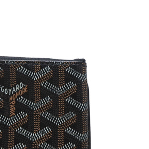Very Good Condition GOYARD Clutch Bag Handbag Sena MM Black Black/PVC/Leather Top Zipper Coated Canvas Body Good Condition