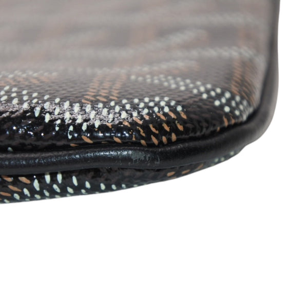 Very Good Condition GOYARD Clutch Bag Handbag Sena MM Black Black/PVC/Leather Top Zipper Coated Canvas Body Good Condition
