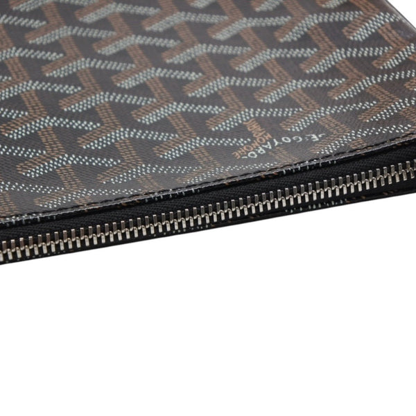 Very Good Condition GOYARD Clutch Bag Handbag Sena MM Black Black/PVC/Leather Top Zipper Coated Canvas Body Good Condition