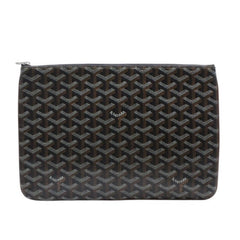 Very good condition GOYARD Sena MM clutch bag herringbone pattern black brown PVC leather used 4a001260