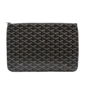 Very good condition GOYARD Sena MM clutch bag herringbone pattern black brown PVC leather used 4a001260