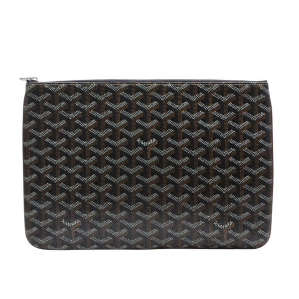 Very good condition GOYARD Sena MM clutch bag herringbone pattern black brown PVC leather used 4a001260