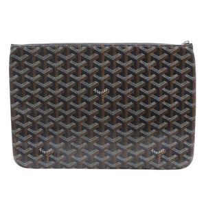 Very good condition GOYARD Sena MM clutch bag herringbone pattern black brown PVC leather used 4a001260